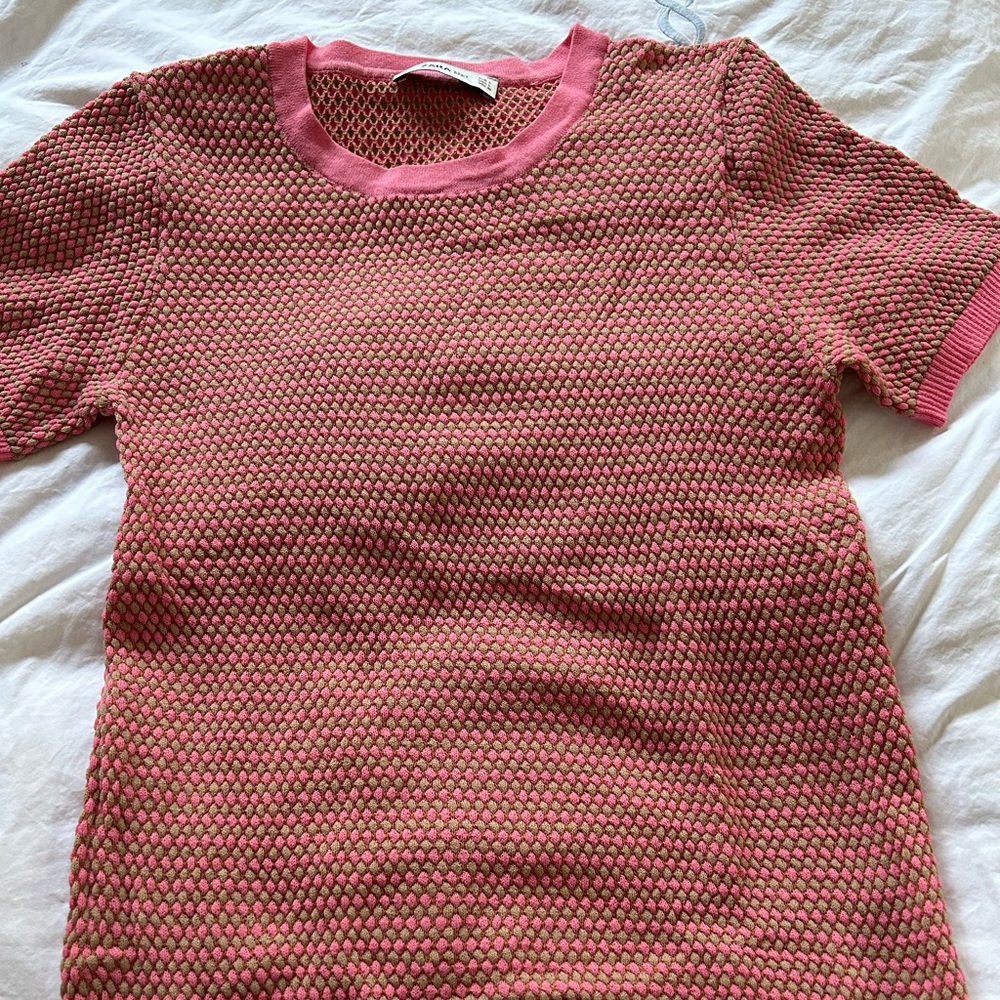 Zara pink & tan knit t-shirt